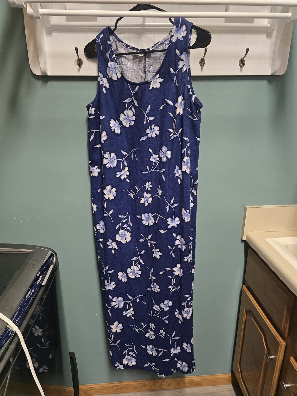 Linen Cotton Navy Floral Sleeveless Maxi Dress XL